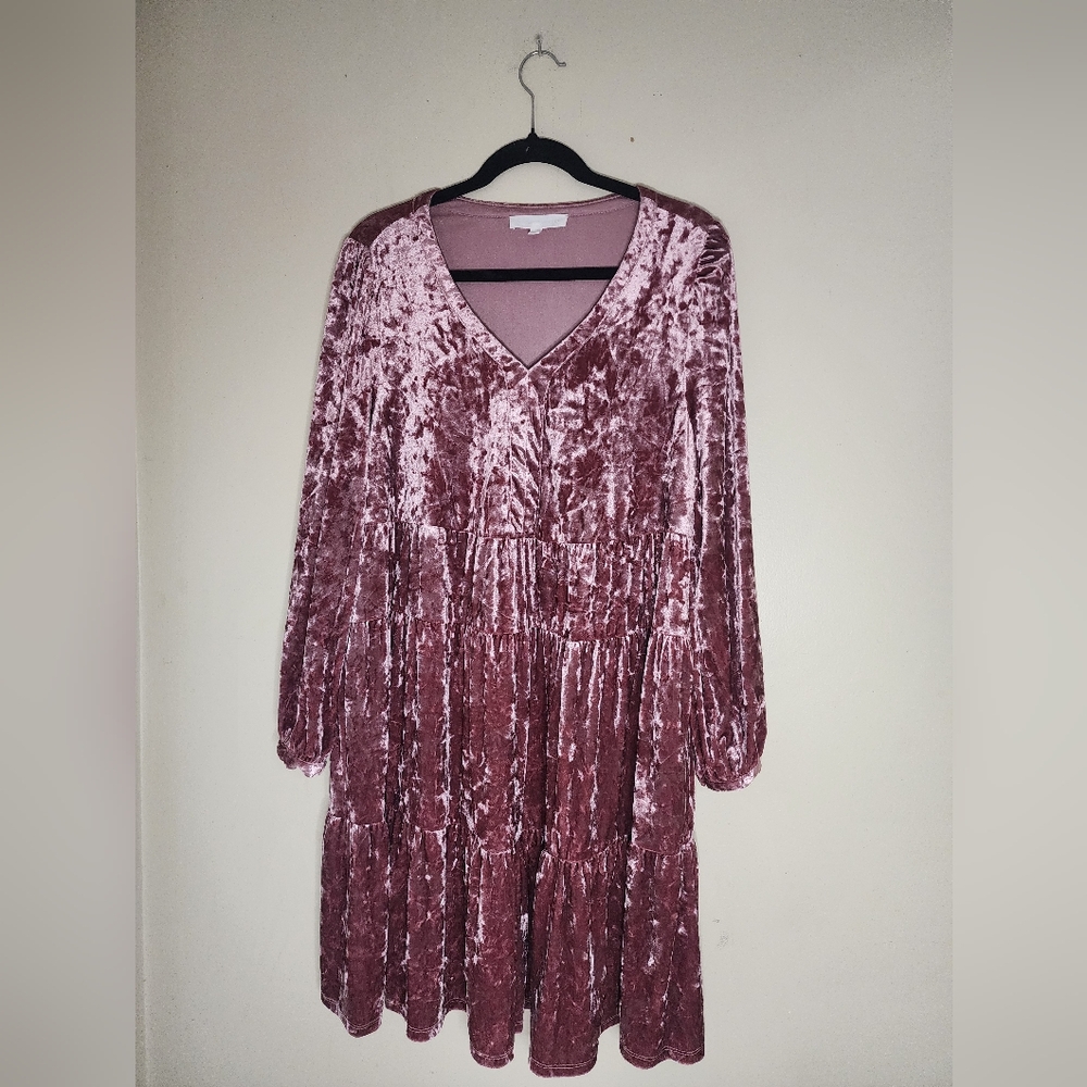 Adyson Parker Rose Pink Crushed Velvet Empire Waist Dress 1X